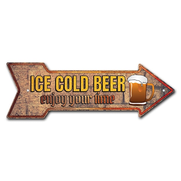 Signmission Ice Cold Beer Arrow Sign Funny Home Decor 24in Wide P-ARROW8-999808 - main